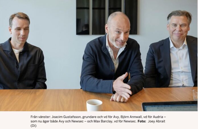 Joacim Gustafsson (CEO of Avy), Björn Annwall (CEO of Audria) and Max Barclay (co-CEO of Newsec) | AI PropTech News